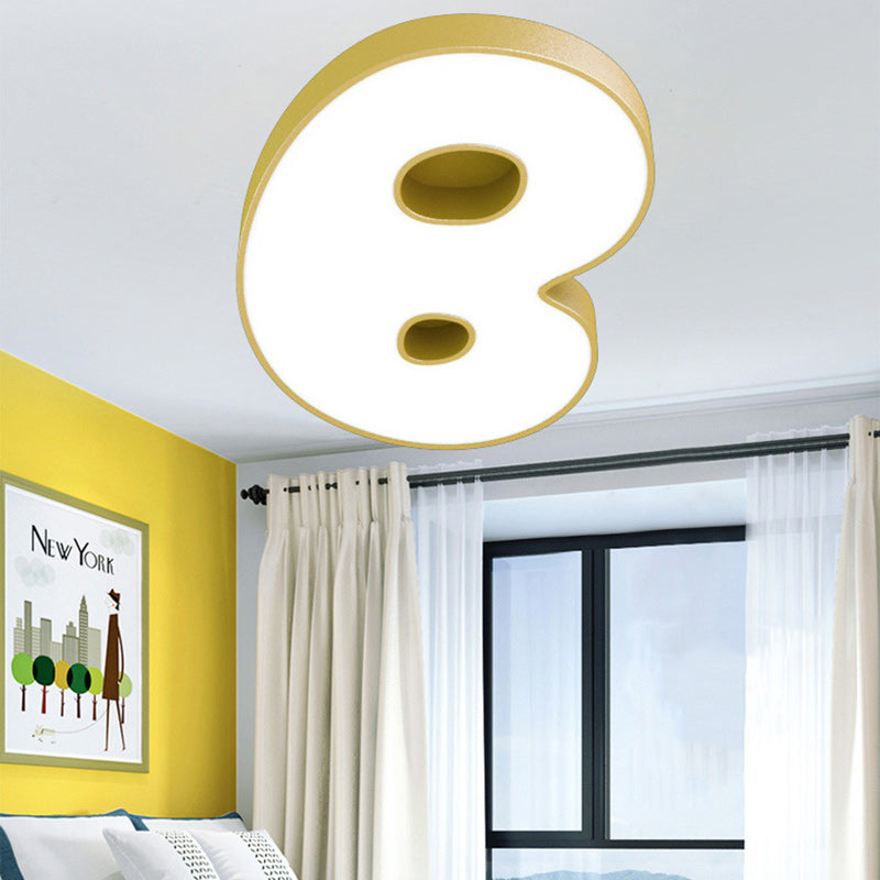 Contemporary Scandinavian Cartoon Kids Letter Iron Acrylic LED Flush Mount Ceiling Light For Bedroom