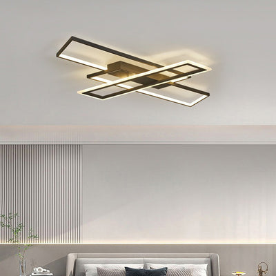 Contemporary Scandinavian Rectangular Long Multi-Layer Combination Iron Aluminum Acrylic Silicone LED Flush Mount Ceiling Light For Living Room