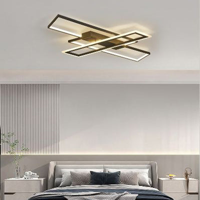 Contemporary Scandinavian Rectangular Long Multi-Layer Combination Iron Aluminum Acrylic Silicone LED Flush Mount Ceiling Light For Living Room