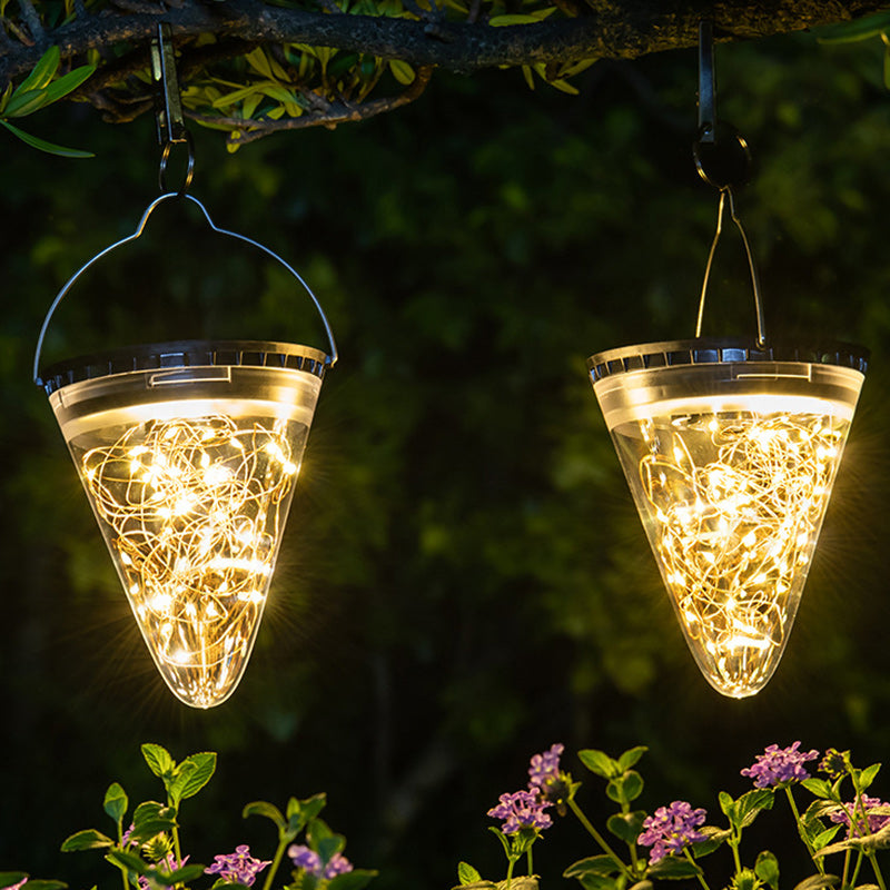 Modern Minimalist Solar Waterproof Cone Filigree PC ABS LED Pendant Light For Garden