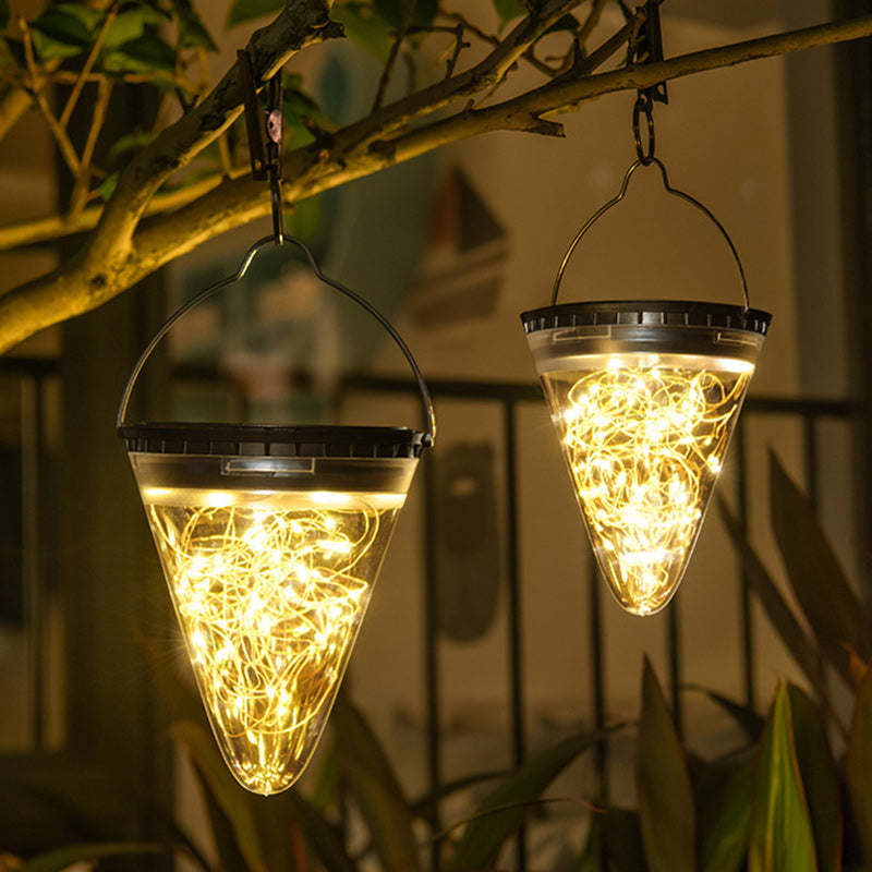 Modern Minimalist Solar Waterproof Cone Filigree PC ABS LED Pendant Light For Garden