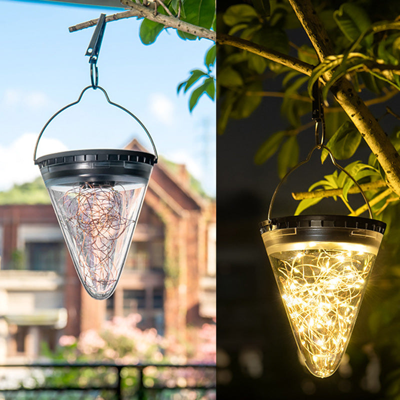 Modern Minimalist Solar Waterproof Cone Filigree PC ABS LED Pendant Light For Garden