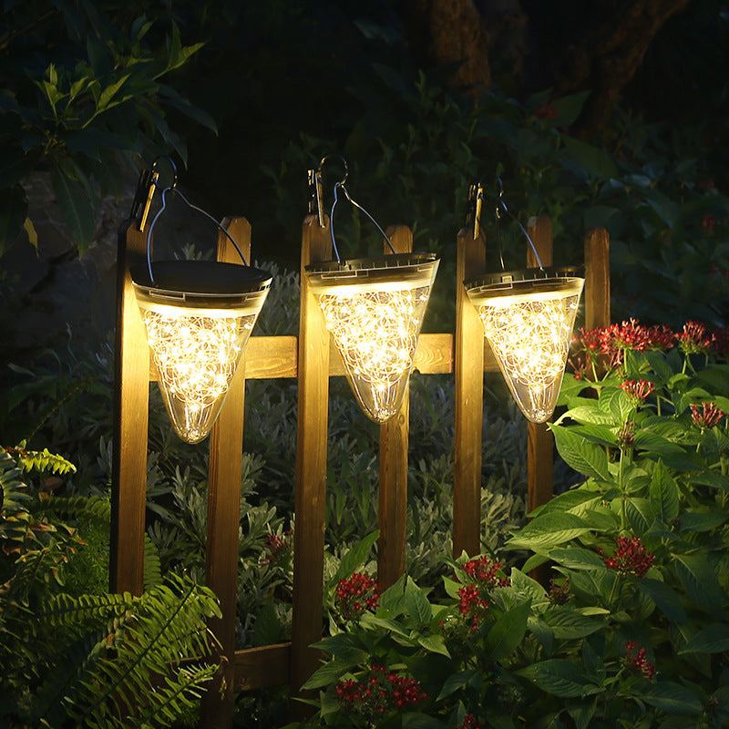 Modern Minimalist Solar Waterproof Cone Filigree PC ABS LED Pendant Light For Garden