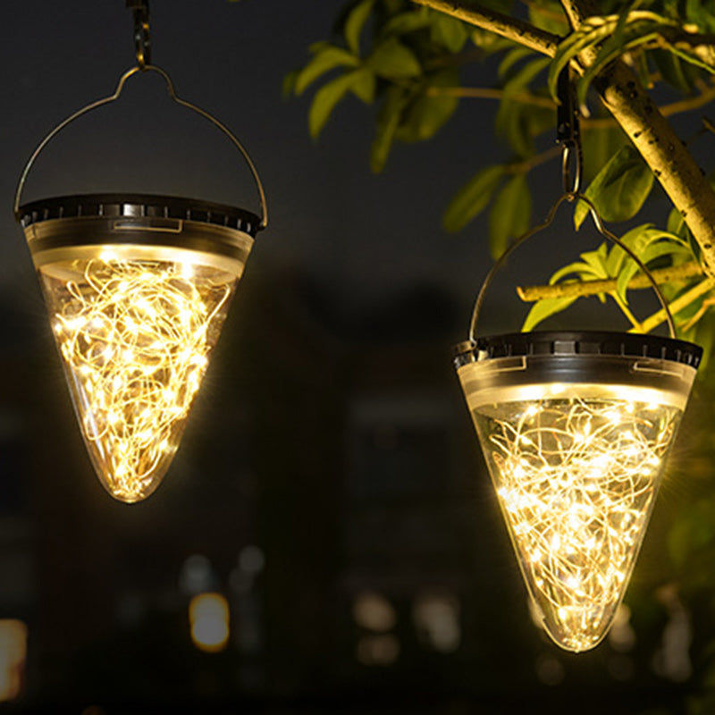 Modern Minimalist Solar Waterproof Cone Filigree PC ABS LED Pendant Light For Garden