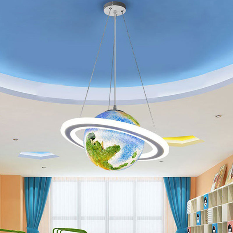 Moderne minimalistische Cartoon Kinder Ball Kreis Planet Eisen PVC 1-Licht Pendelleuchte für Schlafzimmer 