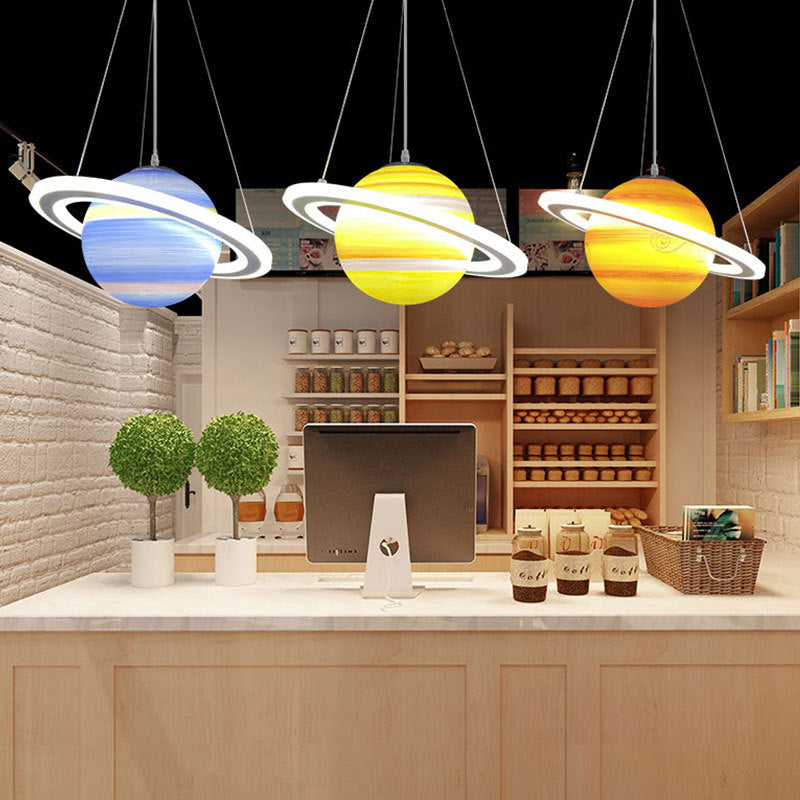 Moderne minimalistische Cartoon Kinder Ball Kreis Planet Eisen PVC 1-Licht Pendelleuchte für Schlafzimmer 