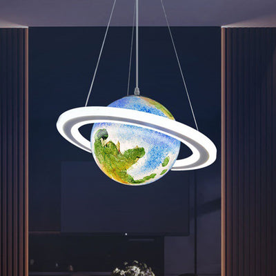 Moderne minimalistische Cartoon Kinder Ball Kreis Planet Eisen PVC 1-Licht Pendelleuchte für Schlafzimmer 