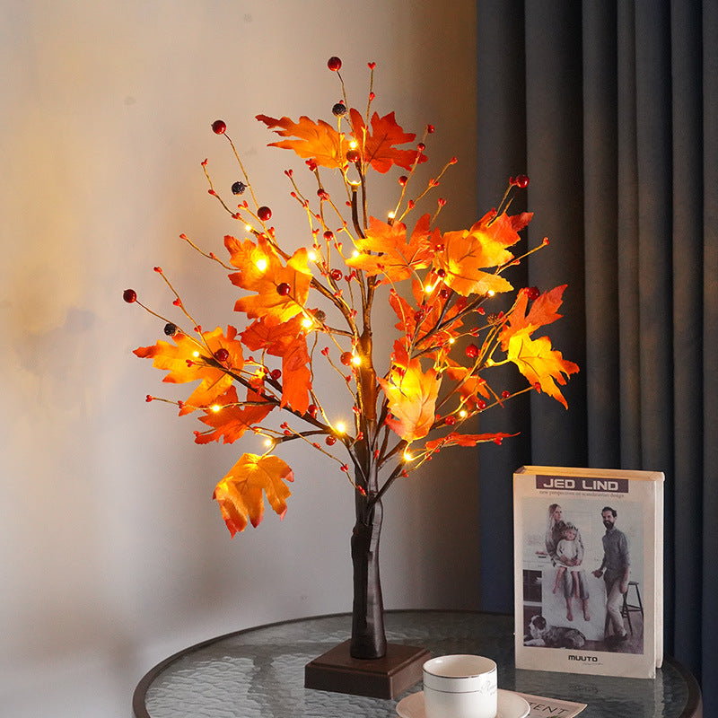 Contemporary Scandinavian Tree Maple Leaf Square Base Plastic PVC Tape LED Table Lamp For Bedroom