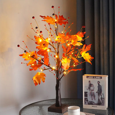 Contemporary Scandinavian Tree Maple Leaf Square Base Plastic PVC Tape LED Table Lamp For Bedroom