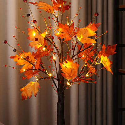 Contemporary Scandinavian Tree Maple Leaf Square Base Plastic PVC Tape LED Table Lamp For Bedroom