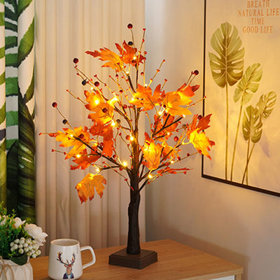 Contemporary Scandinavian Tree Maple Leaf Square Base Plastic PVC Tape LED Table Lamp For Bedroom