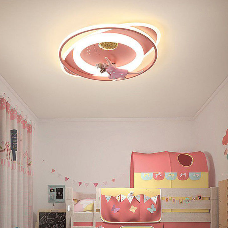 Zeitgenössische kreative Cartoon Kinder Astronaut Rakete Prinzessin Runde Oval Eisen Acryl LED Unterputz Deckenleuchte für Schlafzimmer 