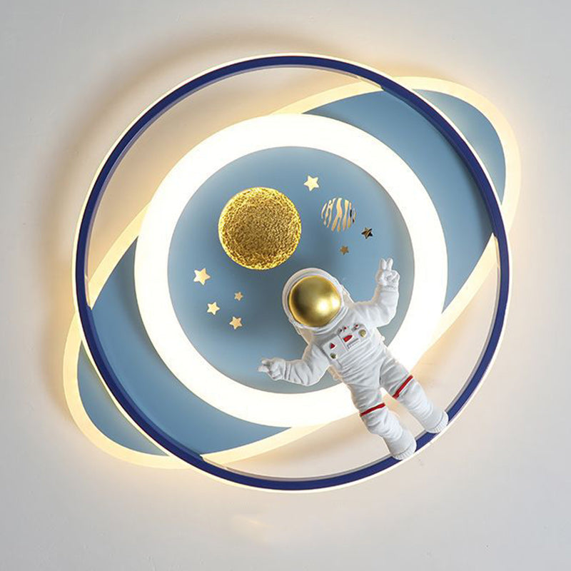 Zeitgenössische kreative Cartoon Kinder Astronaut Rakete Prinzessin Runde Oval Eisen Acryl LED Unterputz Deckenleuchte für Schlafzimmer 