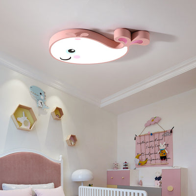 Contemporary Scandinavian Cartoon Kids Whale Iron Acrylic LED Flush Mount Ceiling Light For Bedroom