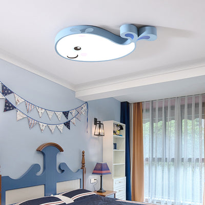 Contemporary Scandinavian Cartoon Kids Whale Iron Acrylic LED Flush Mount Ceiling Light For Bedroom