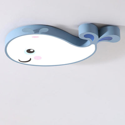 Contemporary Scandinavian Cartoon Kids Whale Iron Acrylic LED Flush Mount Ceiling Light For Bedroom