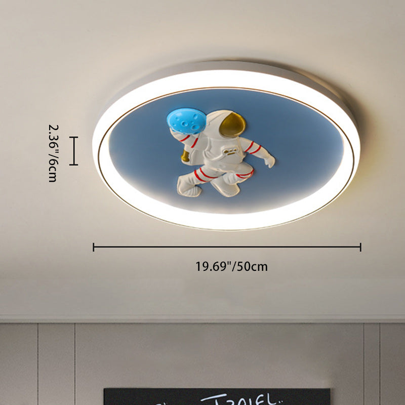 Zeitgenössische kreative Cartoon Kinder Astronaut Engel Runde Aluminium Hardware Silikon Unterputz Deckenleuchte Kind Licht für Schlafzimmer 