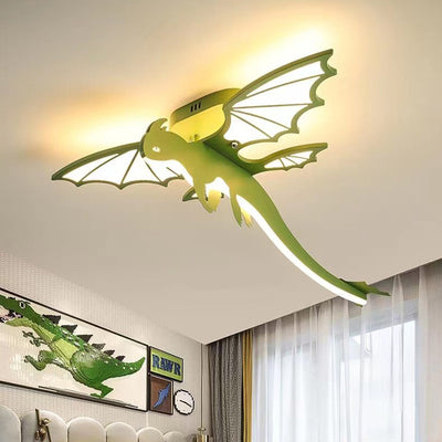 Zeitgenössische kreative Cartoon-Dinosaurier-Deckenleuchte für Kinder, ovales Chassis, Eisen, PVC, Acryl, LED, halbbündige Montage, Deckenleuchte für Kinder, für Schlafzimmer 