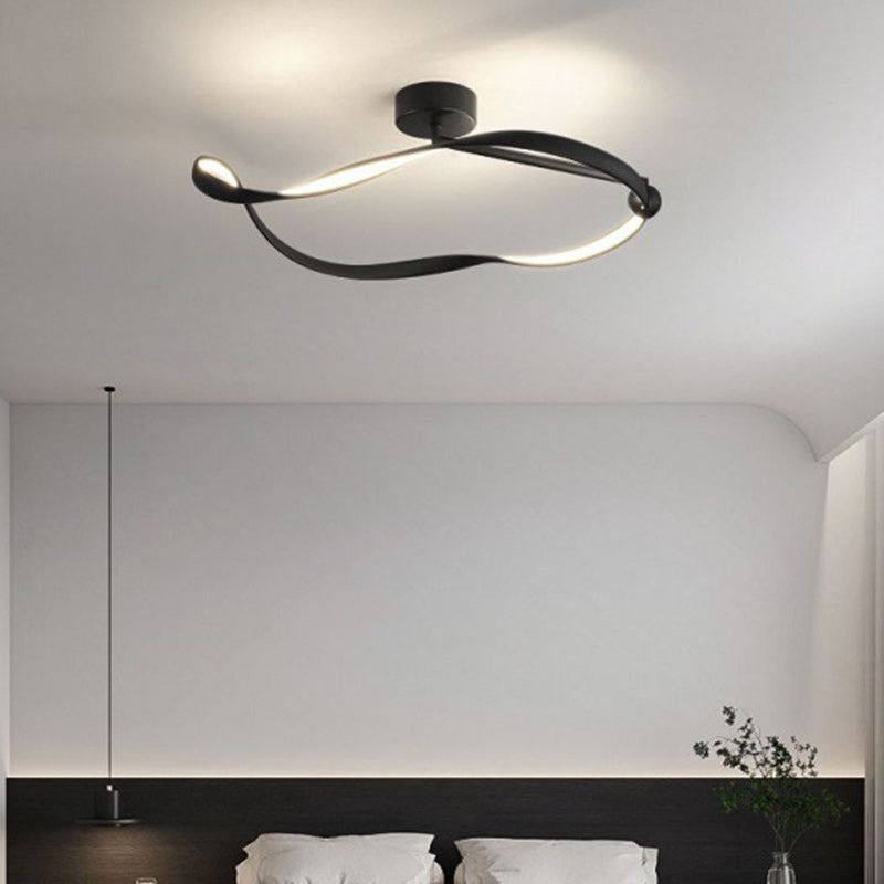 Modern Minimalist Ring Irregular Disc Base Aluminum Iron Acrylic LED Semi-Flush Mount Ceiling Light For Bedroom