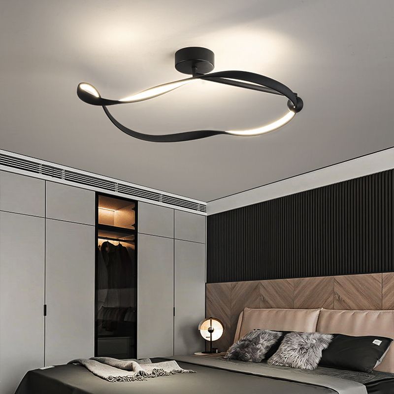 Modern Minimalist Ring Irregular Disc Base Aluminum Iron Acrylic LED Semi-Flush Mount Ceiling Light For Bedroom