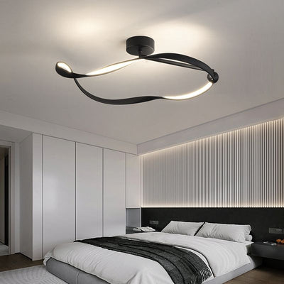 Modern Minimalist Ring Irregular Disc Base Aluminum Iron Acrylic LED Semi-Flush Mount Ceiling Light For Bedroom