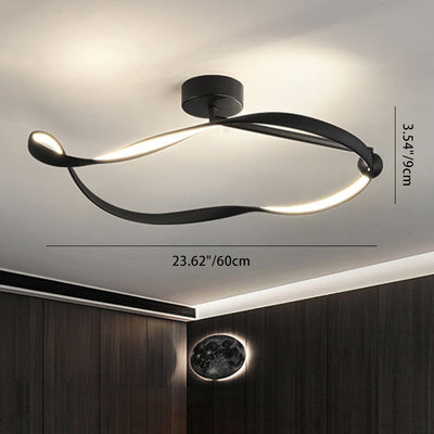 Modern Minimalist Ring Irregular Disc Base Aluminum Iron Acrylic LED Semi-Flush Mount Ceiling Light For Bedroom