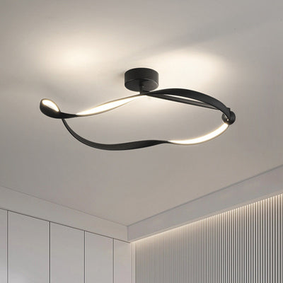 Modern Minimalist Ring Irregular Disc Base Aluminum Iron Acrylic LED Semi-Flush Mount Ceiling Light For Bedroom