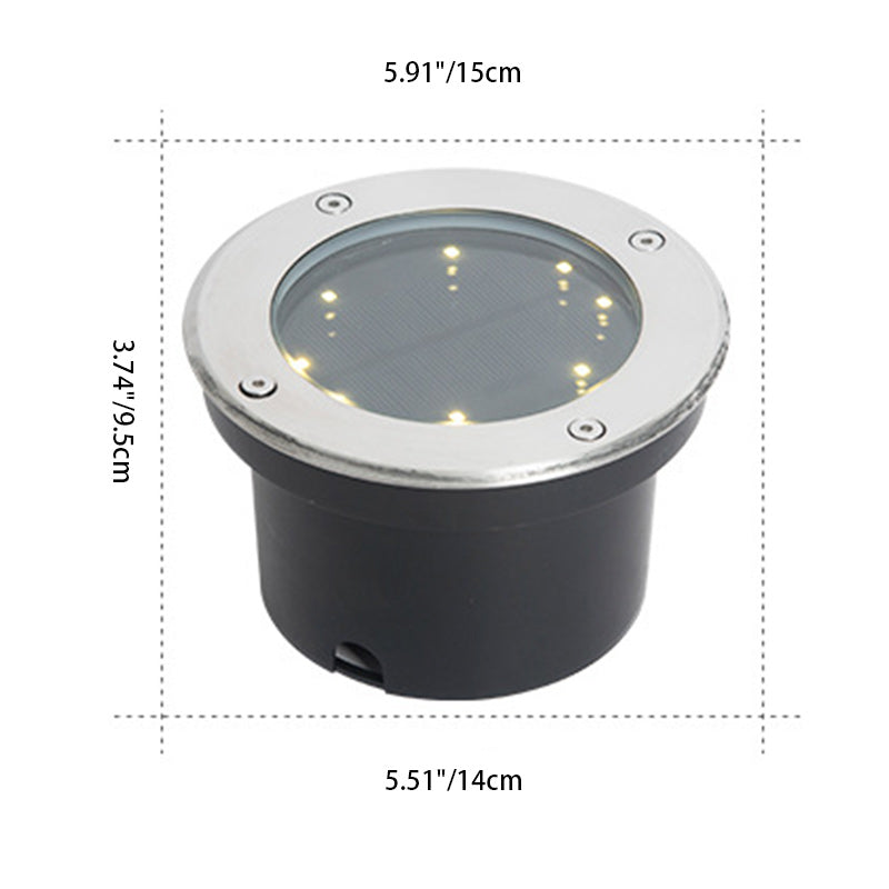 Modern Minimalist Solar Waterproof Cylinder Disc Aluminum Glass Stainless Steel LED Outdoor Ground Plug Landscape Light For Garden