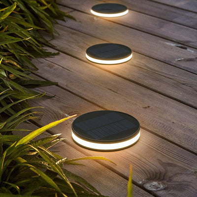 Modern Minimalist Solar Waterproof Cylinder Disc Aluminum Glass Stainless Steel LED Outdoor Ground Plug Landscape Light For Garden