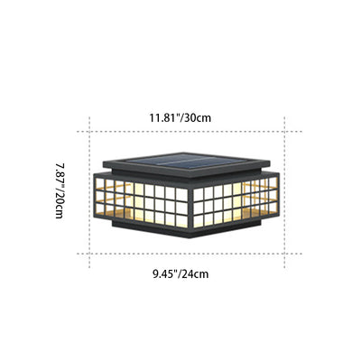 Traditional Chinese Solar Waterproof Square Lattice Round Stainless Steel PC LED Outdoor Landscape Light For Garden