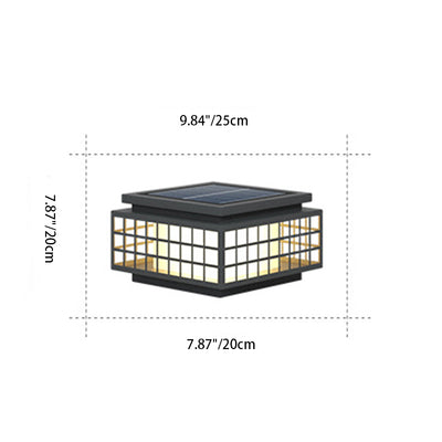 Traditional Chinese Solar Waterproof Square Lattice Round Stainless Steel PC LED Outdoor Landscape Light For Garden