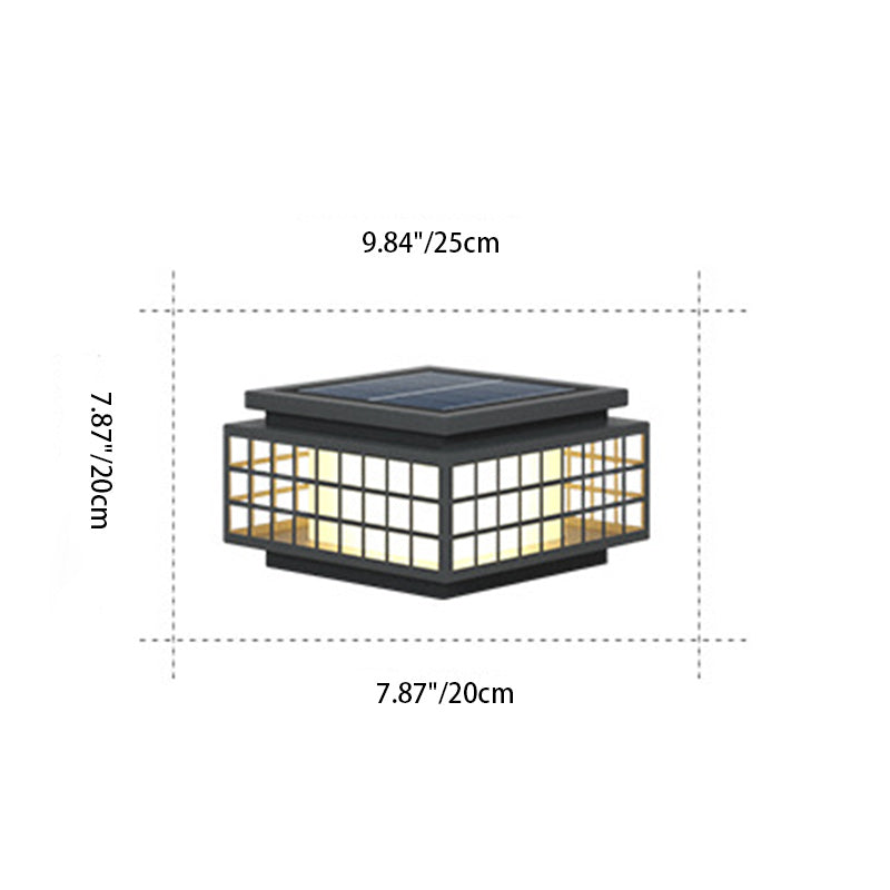 Traditional Chinese Solar Waterproof Square Lattice Round Stainless Steel PC LED Outdoor Landscape Light For Garden