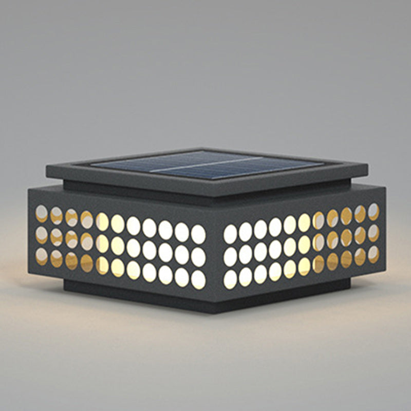 Traditional Chinese Solar Waterproof Square Lattice Round Stainless Steel PC LED Outdoor Landscape Light For Garden