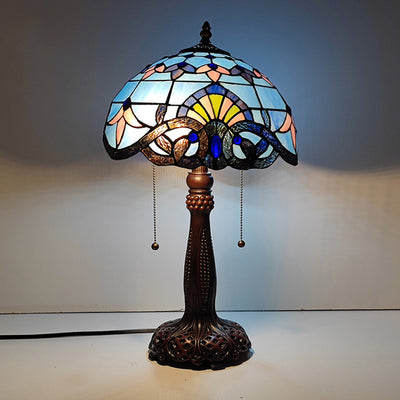 Traditional Tiffany Half Round Cylinder Petal Dragonfly Stained Glass Resin 2-Light Table Lamp For Bedroom