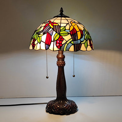 Traditional Tiffany Half Round Cylinder Petal Dragonfly Stained Glass Resin 2-Light Table Lamp For Bedroom