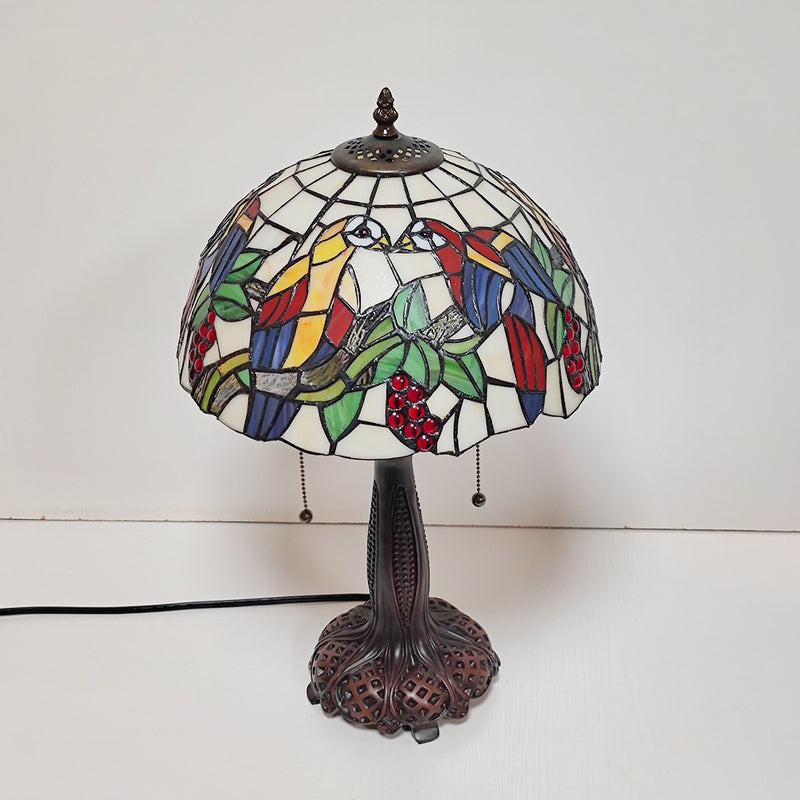 Traditional Tiffany Half Round Cylinder Petal Dragonfly Stained Glass Resin 2-Light Table Lamp For Bedroom