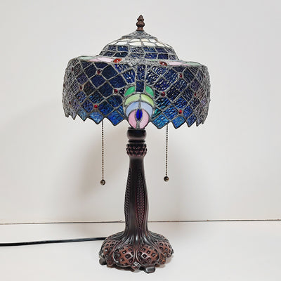 Traditional Tiffany Half Round Cylinder Petal Dragonfly Stained Glass Resin 2-Light Table Lamp For Bedroom