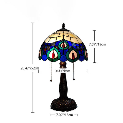 Traditional Tiffany Half Round Cylinder Petal Dragonfly Stained Glass Resin 2-Light Table Lamp For Bedroom