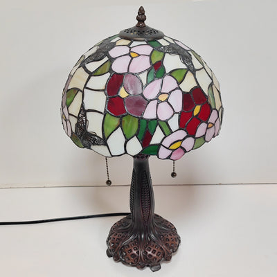 Traditional Tiffany Half Round Cylinder Petal Dragonfly Stained Glass Resin 2-Light Table Lamp For Bedroom