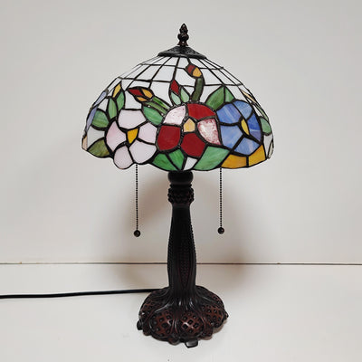 Traditional Tiffany Half Round Cylinder Petal Dragonfly Stained Glass Resin 2-Light Table Lamp For Bedroom