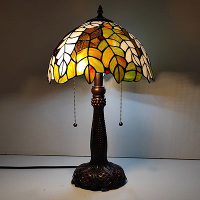 Traditional Tiffany Half Round Cylinder Petal Dragonfly Stained Glass Resin 2-Light Table Lamp For Bedroom