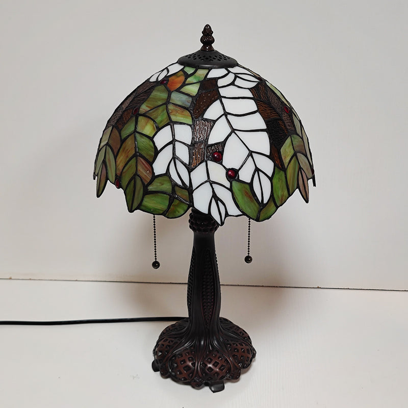 Traditional Tiffany Half Round Cylinder Petal Dragonfly Stained Glass Resin 2-Light Table Lamp For Bedroom