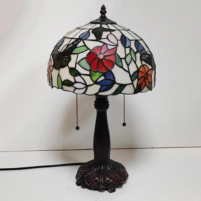 Traditional Tiffany Half Round Cylinder Petal Dragonfly Stained Glass Resin 2-Light Table Lamp For Bedroom