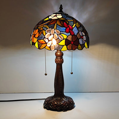 Traditional Tiffany Half Round Cylinder Petal Dragonfly Stained Glass Resin 2-Light Table Lamp For Bedroom