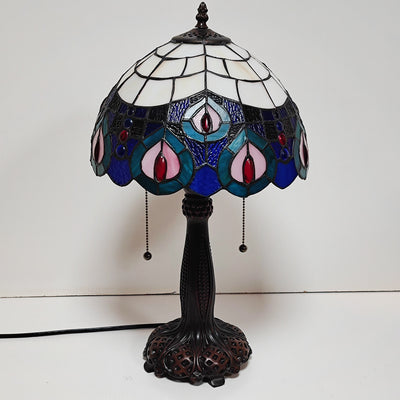 Traditional Tiffany Half Round Cylinder Petal Dragonfly Stained Glass Resin 2-Light Table Lamp For Bedroom