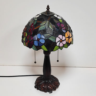 Traditional Tiffany Half Round Cylinder Petal Dragonfly Stained Glass Resin 2-Light Table Lamp For Bedroom