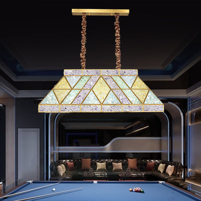 Contemporary Luxury Trapezoidal Crushed Flower Rectangular Base Copper Crystal 10/15 Light Chandeliers Island Light For Dining Room