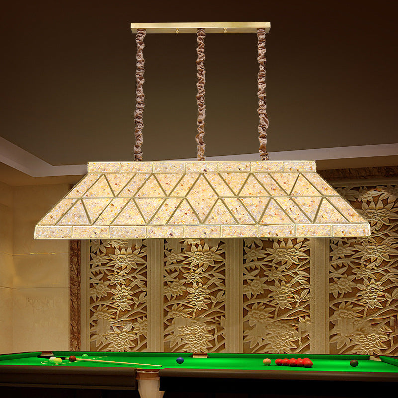 Contemporary Luxury Trapezoidal Crushed Flower Rectangular Base Copper Crystal 10/15 Light Chandeliers Island Light For Dining Room