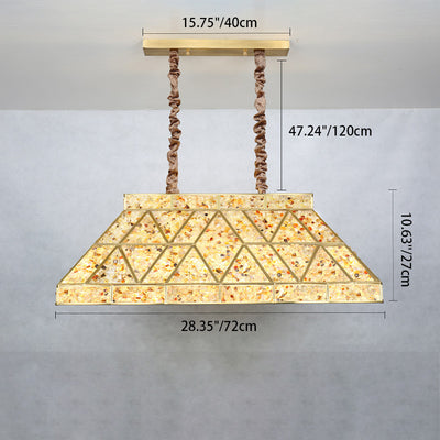 Contemporary Luxury Trapezoidal Crushed Flower Rectangular Base Copper Crystal 10/15 Light Chandeliers Island Light For Dining Room