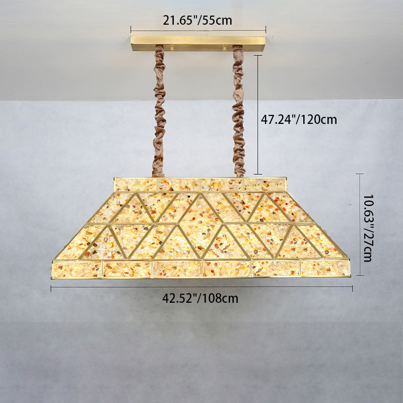 Contemporary Luxury Trapezoidal Crushed Flower Rectangular Base Copper Crystal 10/15 Light Chandeliers Island Light For Dining Room